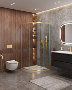 Cezares Molveno Душевой уголок 90,5x90,5x195h см, прозрачное стекло 6 мм, цвет: брашированное золото MOLVENO-R-1-90-C-BORO-IV