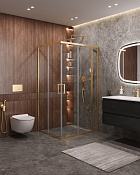 Cezares Molveno Душевой уголок 110,5x90,5x195h см, прозрачное стекло 6 мм, цвет: браширован. золото MOLVENO-AH-21-90+20-C-BORO-IV