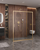 Cezares Molveno Душевой уголок 147x90x195h см, прозрачное стекло 6 мм, цвет: брашированное золото MOLVENO-AH-12-150/90-C-BORO-IV