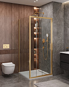 Cezares Molveno Душевой уголок 96,5x90,5x195h см, прозрачное стекло 6 мм, цвет: брашированное золото MOLVENO-AHF-31-100/90-C-BORO-IV