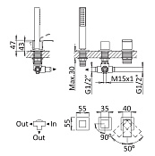 Cezares Porta Смеситель на борт ванны на 3 отверстия, с ручным душем, цвет: sunrise PORTA-BVDM3-SR