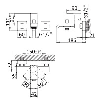 Cezares Porta Смеситель для ванны с душевым набором - ручной душ, шланг, держатель, цвет: sunset PORTA-VM-SS