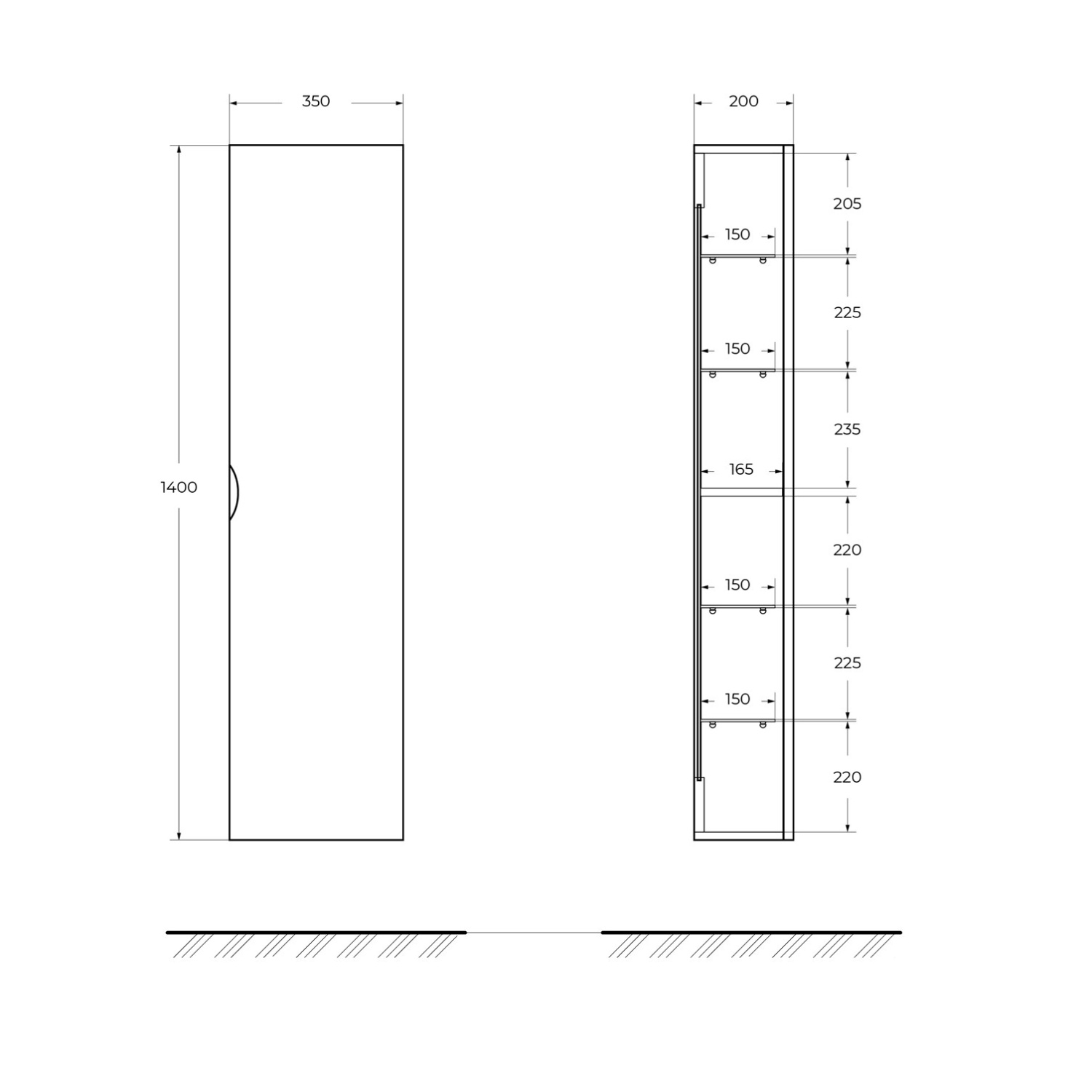 Cezares Idra Шкаф-пенал подвесной 35x20x140h см, цвет: nero opaco 55822