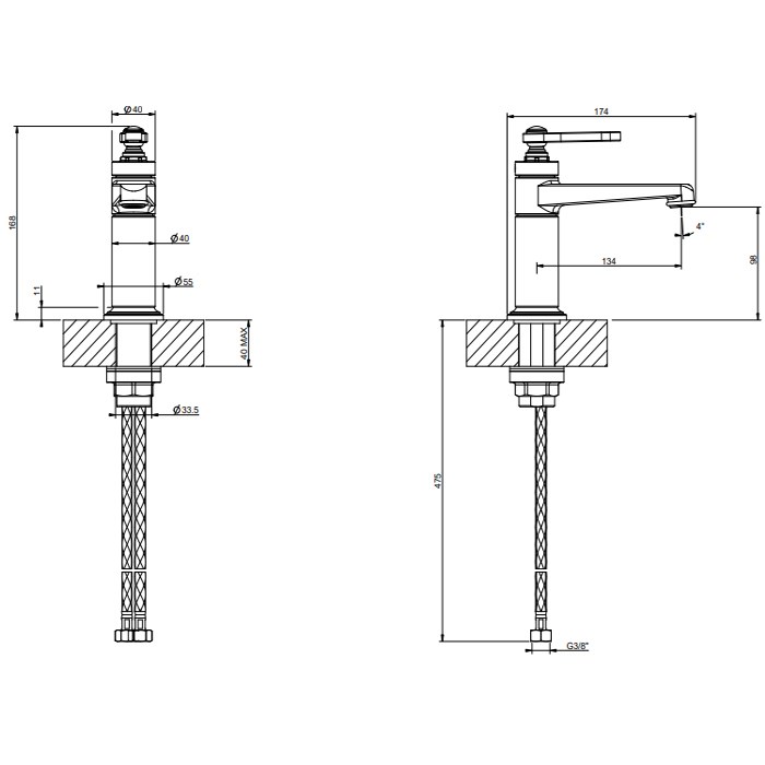 Gessi Venti20 Смеситель для раковины, без донного клапана, длина излива 13,4 см, цвет: brass PVD 65002#710