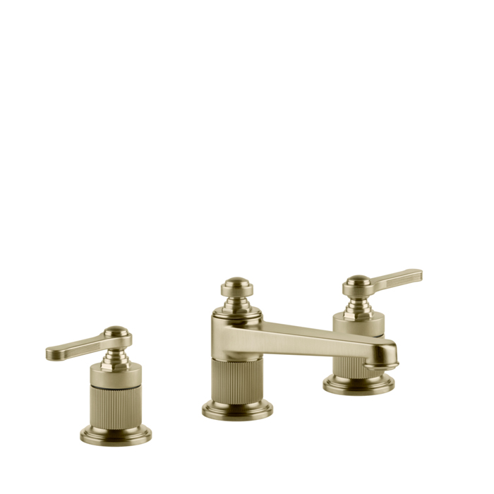 Gessi Venti20 Смеситель для раковины на 3 отверстия, с д/к, излив 13,4 см, цвет: brushed brass PVD 65011#727