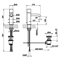Gessi Habito Смеситель для раковины, с донным клапаном, длина излива 13,1 см, цвет: brass PVD 70001#710