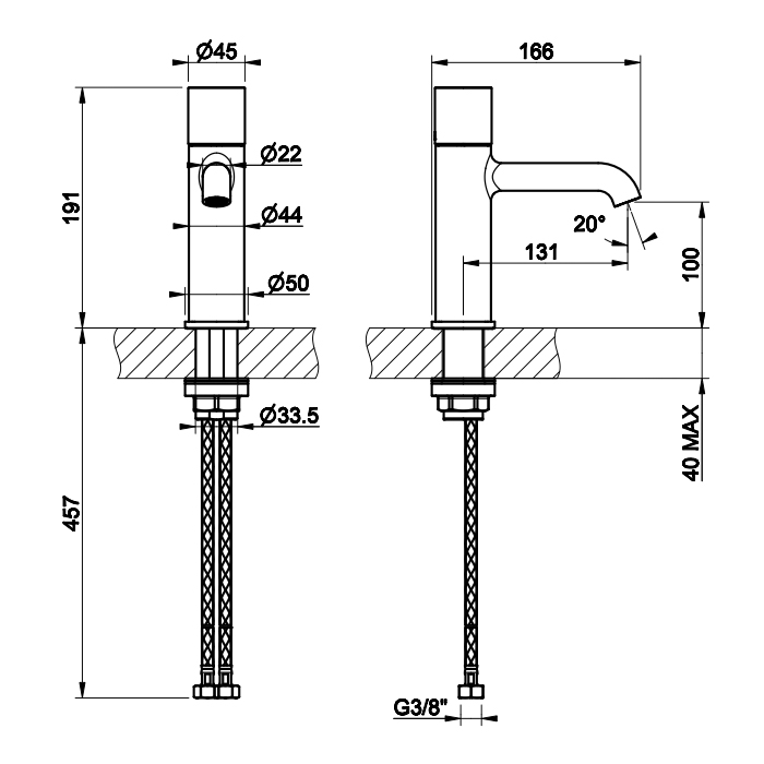 Gessi Habito Смеситель для раковины, без донного клапана, длина излива 13,1 см, цвет: brass PVD 70002#710