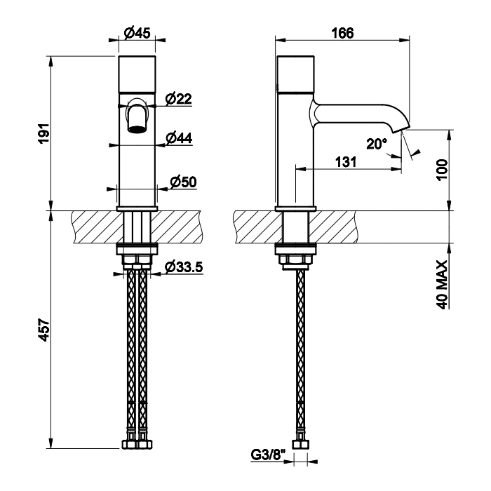Gessi Habito Смеситель для раковины, без д/к, длина излива 13,1 см, цвет: brushed brass PVD 70102#727