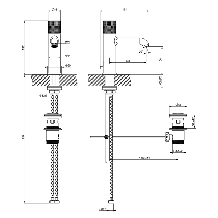 Gessi Habito Смеситель для раковины, с донным клапаном, длина излива 13,1 см, цвет: chrome 70401#031