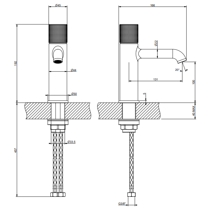 Gessi Habito Смеситель для раковины, без д/к, длина излива 13,1 см, цвет: brushed brass PVD 70402#727