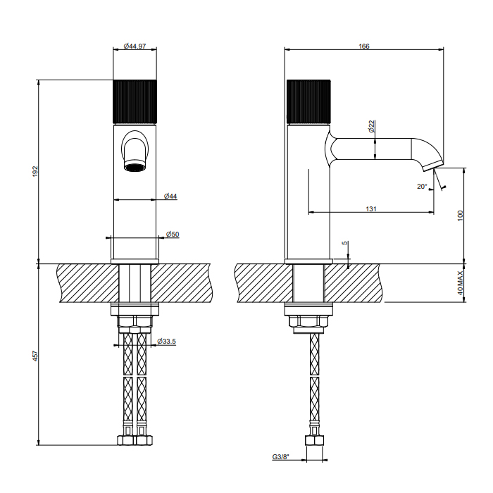 Gessi Habito Смеситель для раковины, без д/к, длина излива 13,1 см, цвет: finox brushed nickel 70502#149
