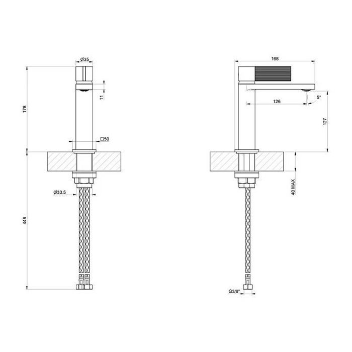 Gessi Inverso Rigato Смеситель для раковины, без д/к, длина излива 12,6 см, цвет: black metal PVD 73502#706