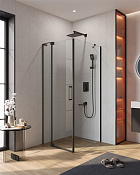 Cezares Slider Душевой уголок 80-90x80x195h см, прозрачное стекло 8 мм, цвет: черный матовый SLIDER-AH-1-80-80/90-C-NERO