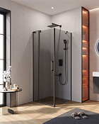 Cezares Slider Душевой уголок 80-90x80x195h см, тонированное стекло 8 мм, цвет: черный матовый SLIDER-AH-1-80-80/90-GRIGIO-NERO