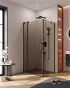 Cezares Slider Душевой уголок 90-100x80x195h см, тонированное стекло 8 мм, цвет: черный матовый SLIDER-AH-1-80-90/100-BR-NERO