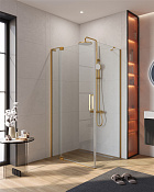 Cezares Slider Душевой уголок 90-100x80x195h см, прозрачное стекло 8 мм, цвет: брашированное золото SLIDER-AH-1-80-90/100-C-BORO