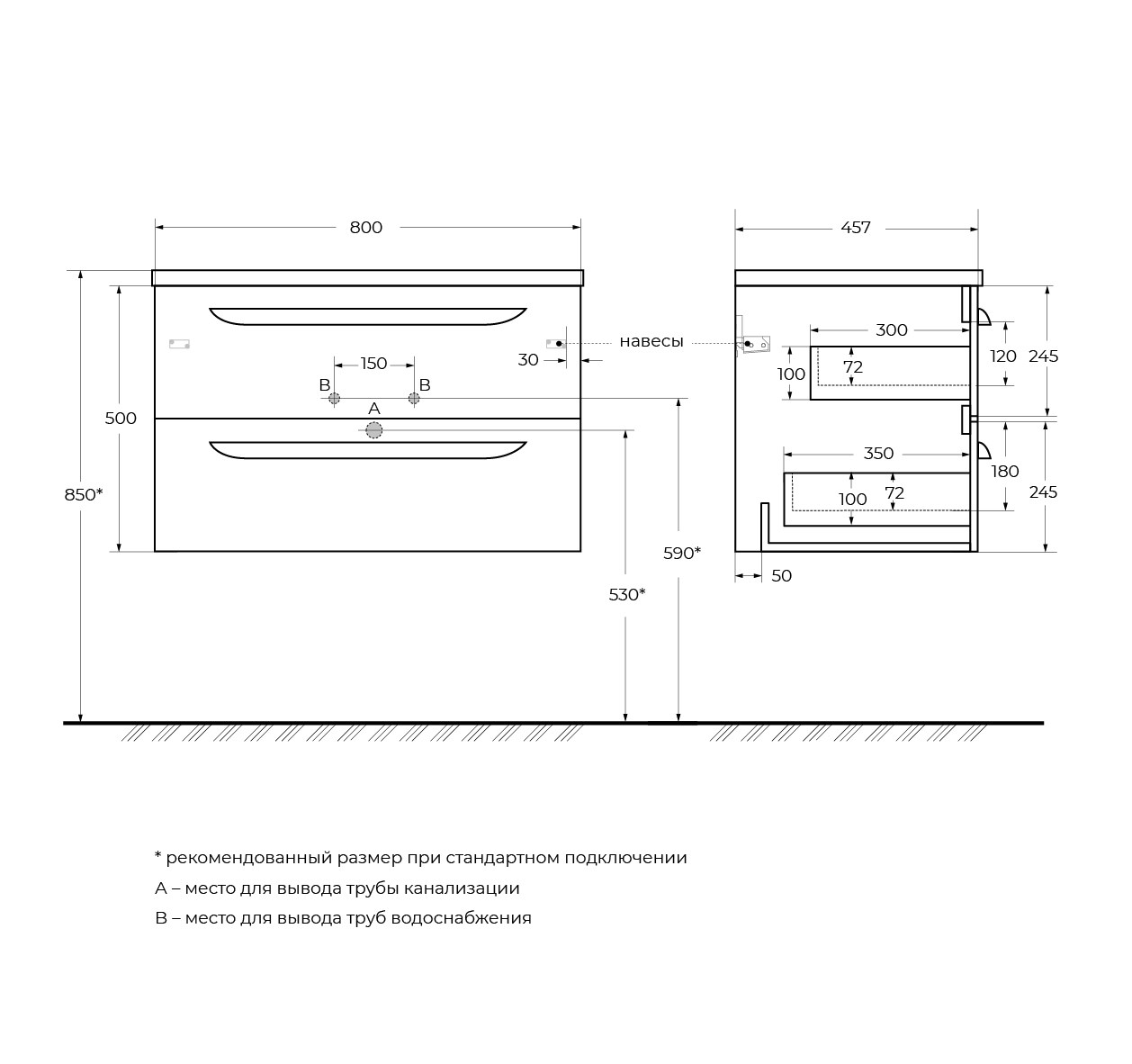 Cezares Eco Тумба под раковину подвесная 80x45,7x50h см, цвет: sapfiro ECO-CER-N-800-2C-SO-SPF-P