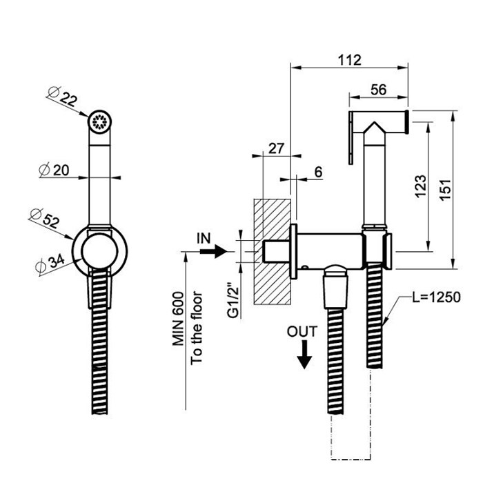 Gessi Transparenze Гигиенический душ, цвет: copper brushed PVD 14331#708