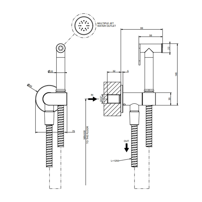 Gessi Origini Гигиенический душ без смесителя, 1 вид струи, дл. шланга 125 см, цвет: warm bronze PVD 45126#735