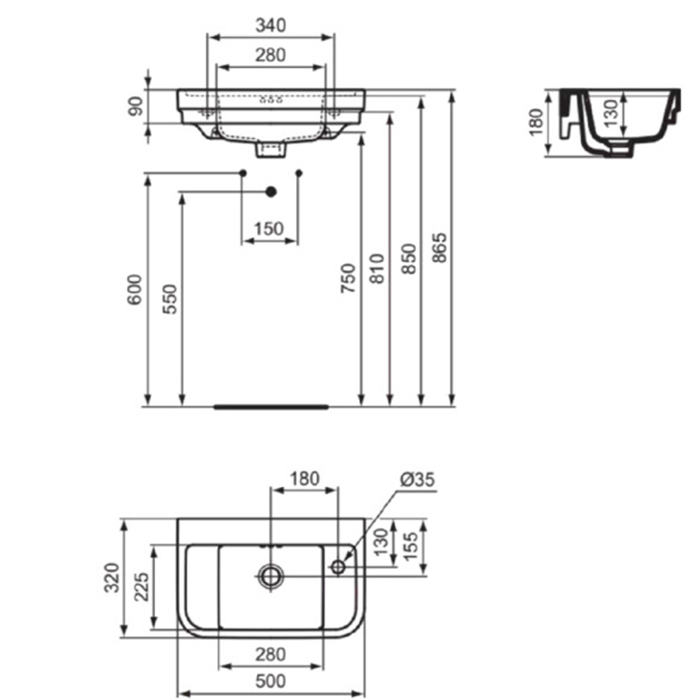 Ideal Standard Calla Раковина подвесная 50х32 см, смеситель справа, без д/к, цвет: белый глянец E223401