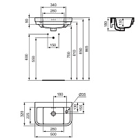 Ideal Standard Calla Раковина подвесная 50х32 см, смеситель справа, без д/к, цвет: белый глянец E223401