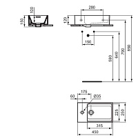 Ideal Standard Extra Раковина подвесная 45х15 см, смеситель слева, без д/к, цвет: белый глянец T373301