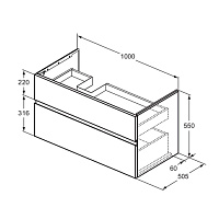 Ideal Standard Finesse Тумба под раковину, подвесная 100х55х50,5h см, правое крыло, цвет: белый мат. E3445Y1