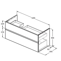 Ideal Standard Finesse Тумба под раковину, подвесная 120х55х50,5h см, правое крыло, цвет: белый мат. E3447Y1
