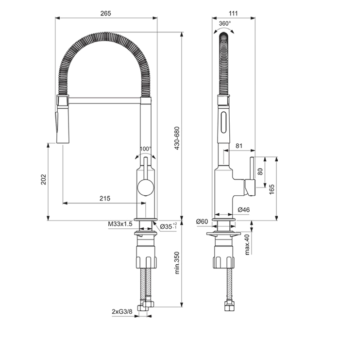Ideal Standard Gusto Смеситель для кухни с выдвижным изливом, 2 типа струи, цвет: chrome BC302AA