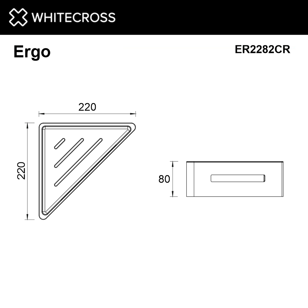 Whitecross Ergo Полка металлическая угловая 22x22 см, подвесная, цвет: хром ER2282CR