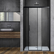 Vincea Soft Душевая дверь раздвижная 120x195h см, прозрачное стекло 6 мм, цвет: черный матовый VDS-3SO120CLB