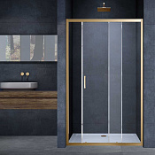 Vincea Alpha Душевая дверь раздвижная 150x190h см, прозрач. стекло 6 мм, цвет: брашированное золото VDS-3AL150CLG