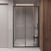 Vincea Slim-U Душевая дверь раздвижная 120x200h см, прозрачное стекло 6 мм, цвет: черный матовый VDS-2SU120CLB