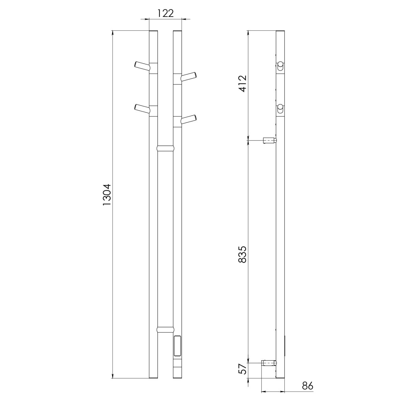 Vincea Полотенцесушитель электрический 12,2x130,4h см, с таймером, цвет: черный матовый VTD-1D2BE