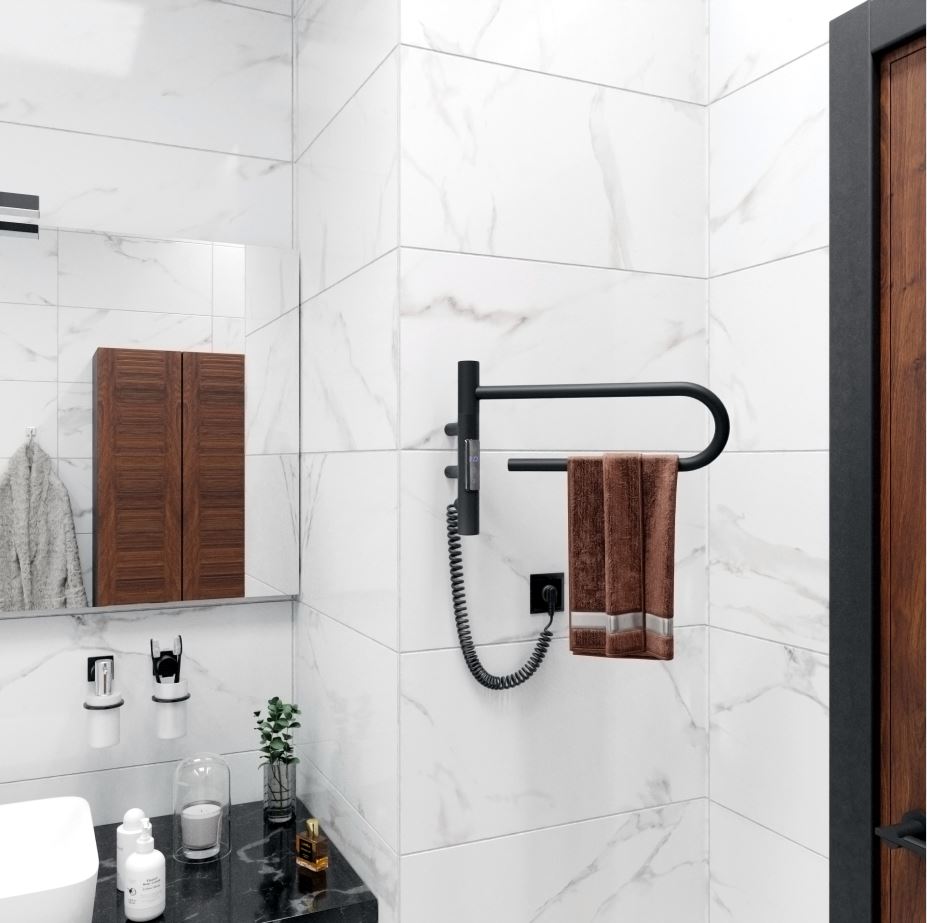 Vincea Полотенцесушитель электрический 38,5x25,3h см, с таймером, цвет: черный матовый VTD-1P1BE