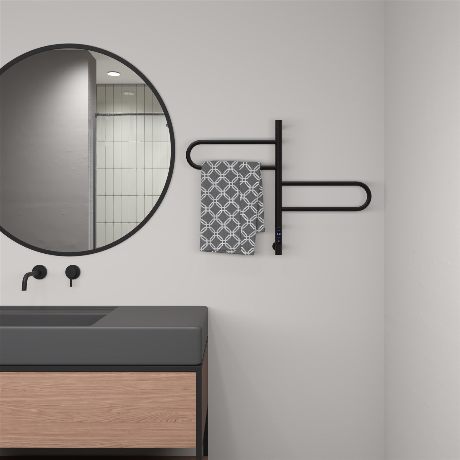 Vincea Полотенцесушитель электрический 42,6x59h см, с таймером, цвет: черный матовый VTD-1R1CBE