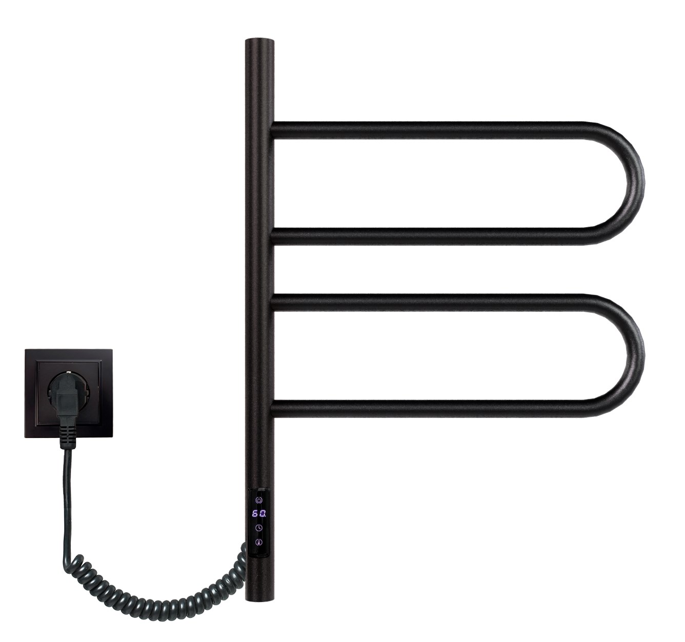 Vincea Полотенцесушитель электрический 42,6x59h см, с таймером, цвет: черный матовый VTD-1R1CBE