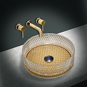 Vincea Раковина чаша d40x12,5h см, без перелива, цвет: прозрачный/золото VBS-5GL04