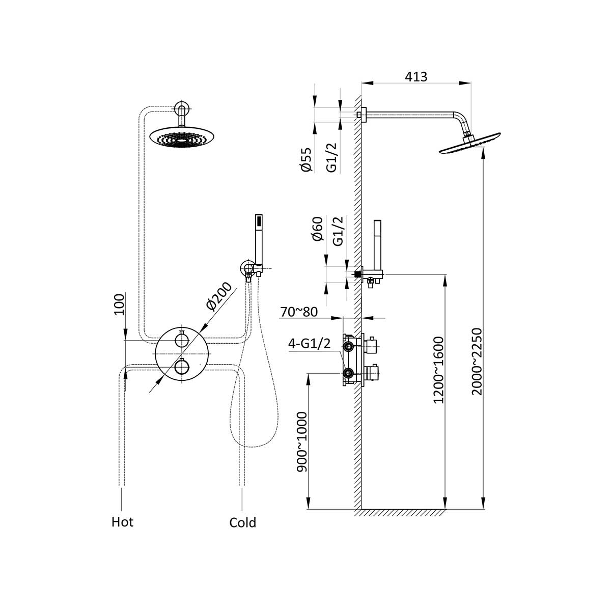 Vincea Душевой комплект встраиваемый: термостат, без излива, верхний и ручной душ, цвет: хром VSFW-101TCH