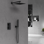 Vincea Душевой комплект встраиваемый: термостат, без излива, верх. и ручн. душ, цвет: черный матовый VSFW-102TMB