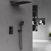 Vincea Душевой комплект встраиваемый: термостат, без излива, верх. и ручн. душ, цвет: черный матовый VSFW-103TMB