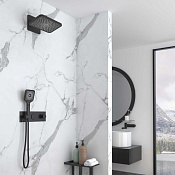 Vincea Душевой комплект встраиваемый: термостат, без излива, верх. и ручн. душ, цвет: черный матовый VSFW-422TI4MB