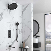 Vincea Душевой комплект встраиваемый: термостат, излив, верхний и ручной душ, цвет: черный матовый VSFW-433TI3MB