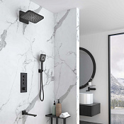 Vincea Душевой комплект встраиваемый: термостат, излив, верхний и ручной душ, цвет: черный матовый VSFW-433TI4MB