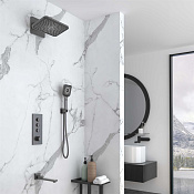 Vincea Душевой комплект встраиваемый: термостат, излив, верхний и ручной душ, цвет: вороненая сталь VSFW-433TI4GM