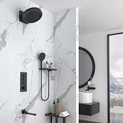 Vincea Душевой комплект встраиваемый: термостат, излив, верхний и ручной душ, цвет: черный матовый VSFW-433TI3RMB