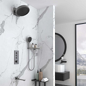 Vincea Душевой комплект встраиваемый: термостат, излив, верхний и ручной душ, цвет: вороненая сталь VSFW-433TI3RGM