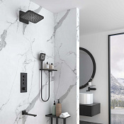 Vincea Душевой комплект встраиваемый: термостат, излив, верхний и ручной душ, цвет: черный матовый VSFW-433TI4RMB