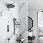 Vincea Душевой комплект встраиваемый: термостат, излив, верхний и ручной душ, цвет: вороненая сталь VSFW-433TI4RGM