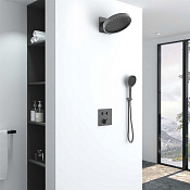 Vincea Душевой комплект встраиваемый: смеситель, без излива, верх. и руч. душ, цвет: вороненая сталь VSFW-421I3GM